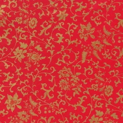 Caspari Christmas Wrapping Paper|Wrapping Paper|Flora Scrollwork Red & Gold Gift Wrap - One 30" X 8' Roll
