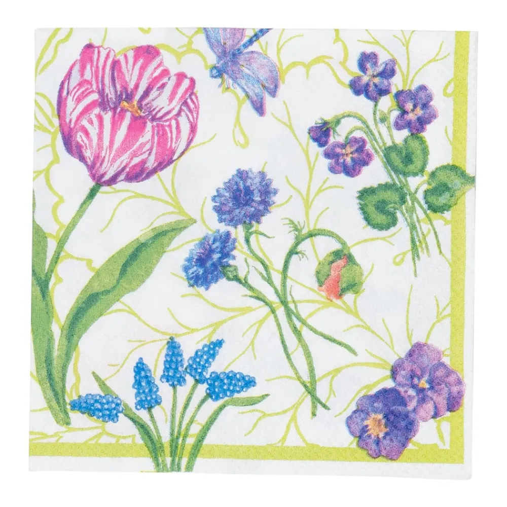 Caspari Paper Cocktail Napkins|Floral Majolica Cocktail Napkins - 20 Per Package