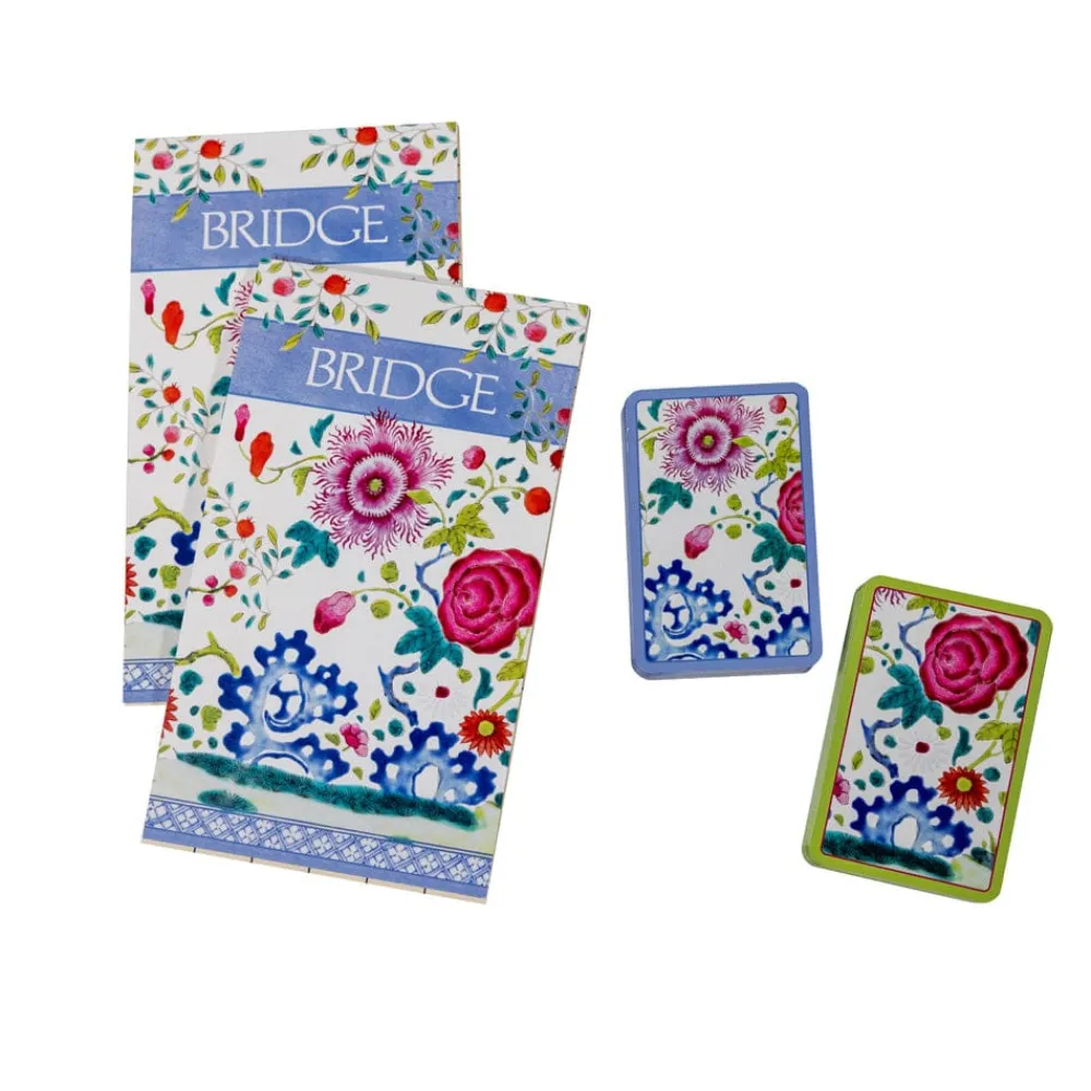 Caspari Mother'S Day|Bridge|Floral Porcelain Bridge Gift Sets - 2 Playing Card Decks & 2 Score Pads