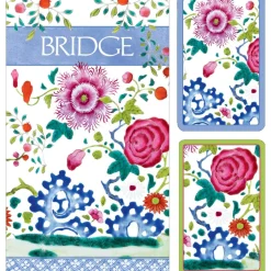 Caspari Mother'S Day|Bridge|Floral Porcelain Large Type BridgeGift Sets - 2 Playing Card Decks & 2 Score Pads