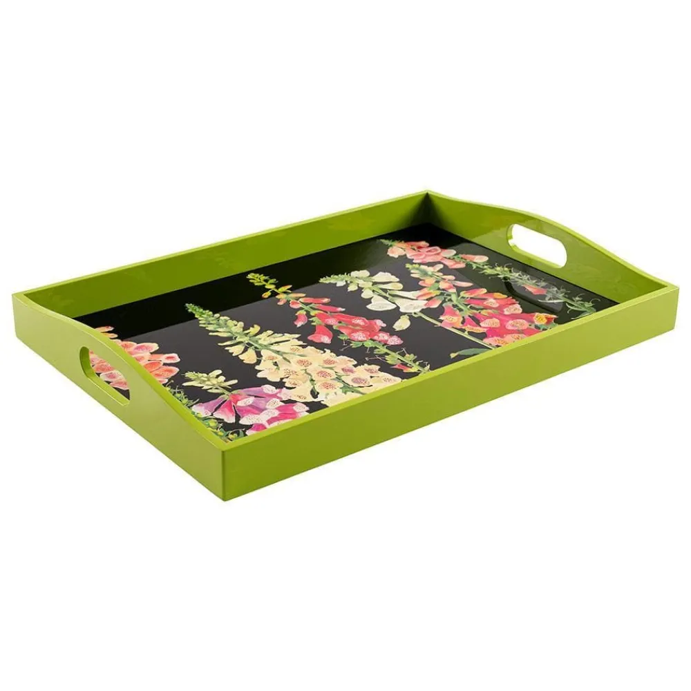 Caspari Lacquerware|Bar Trays|Foxglove Lacquer Large Rectangle Tray in Multi-Black - 1 Each