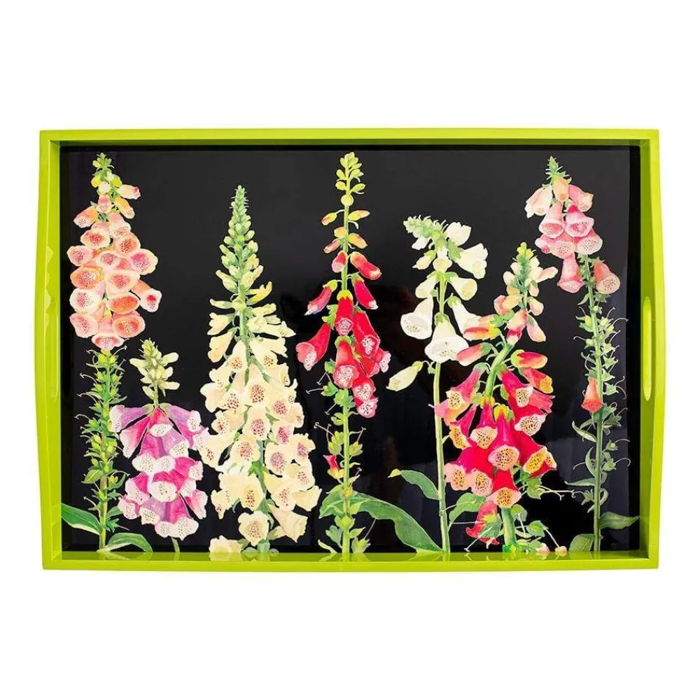 Caspari Lacquerware|Bar Trays|Foxglove Lacquer Large Rectangle Tray in Multi-Black - 1 Each