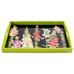 Caspari Lacquerware|Bar Trays|Foxglove Lacquer Large Rectangle Tray in Multi-Black - 1 Each