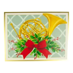 Caspari Christmas And Holiday Cards|Boxed Holiday Cards|French Horn With Swag Large Boxed Christmas Cards - includes 15 cards & envelopes