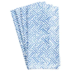 Caspari Kitchen Essentials|Cloth & Linen Napkins|Fretwork Cotton Dinner Napkins in Blue & White - Set of 4