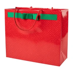 Caspari Christmas Gift & Bottle Bags|Gift & Bottle Bags|Fretwork Large Gift Bag in Red - 1 Each
