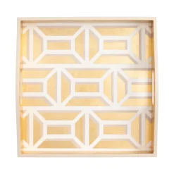 Caspari Lacquerware|Graduation Celebration|Garden Gate Lacquer Square Tray in White & Gold - 1 Each