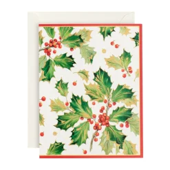 Caspari Christmas And Holiday Cards|Boxed Holiday Cards|Gilded Holly Classic Boxed Christmas Cards - includes 15 cards & envelopes
