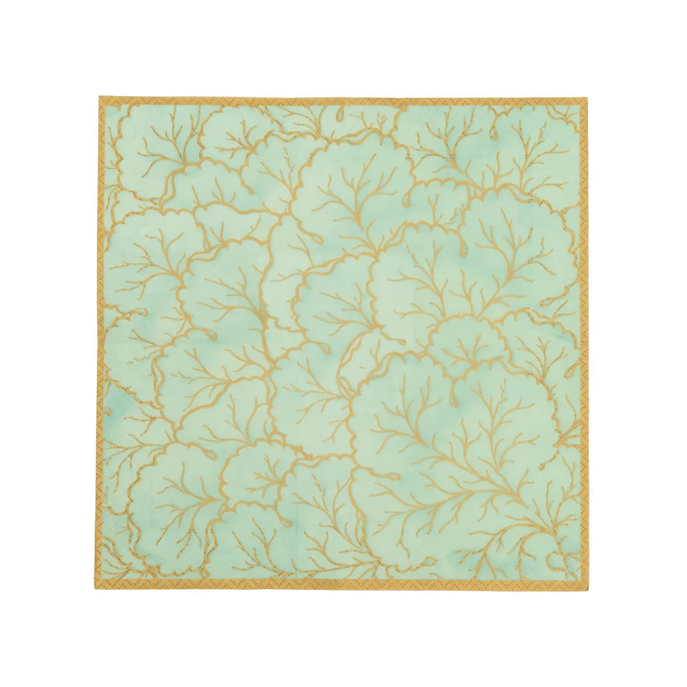 Caspari Paper Cocktail Napkins|Gilded Majolica Celadon Cocktail Napkins - includes 12 Cocktail Napkins