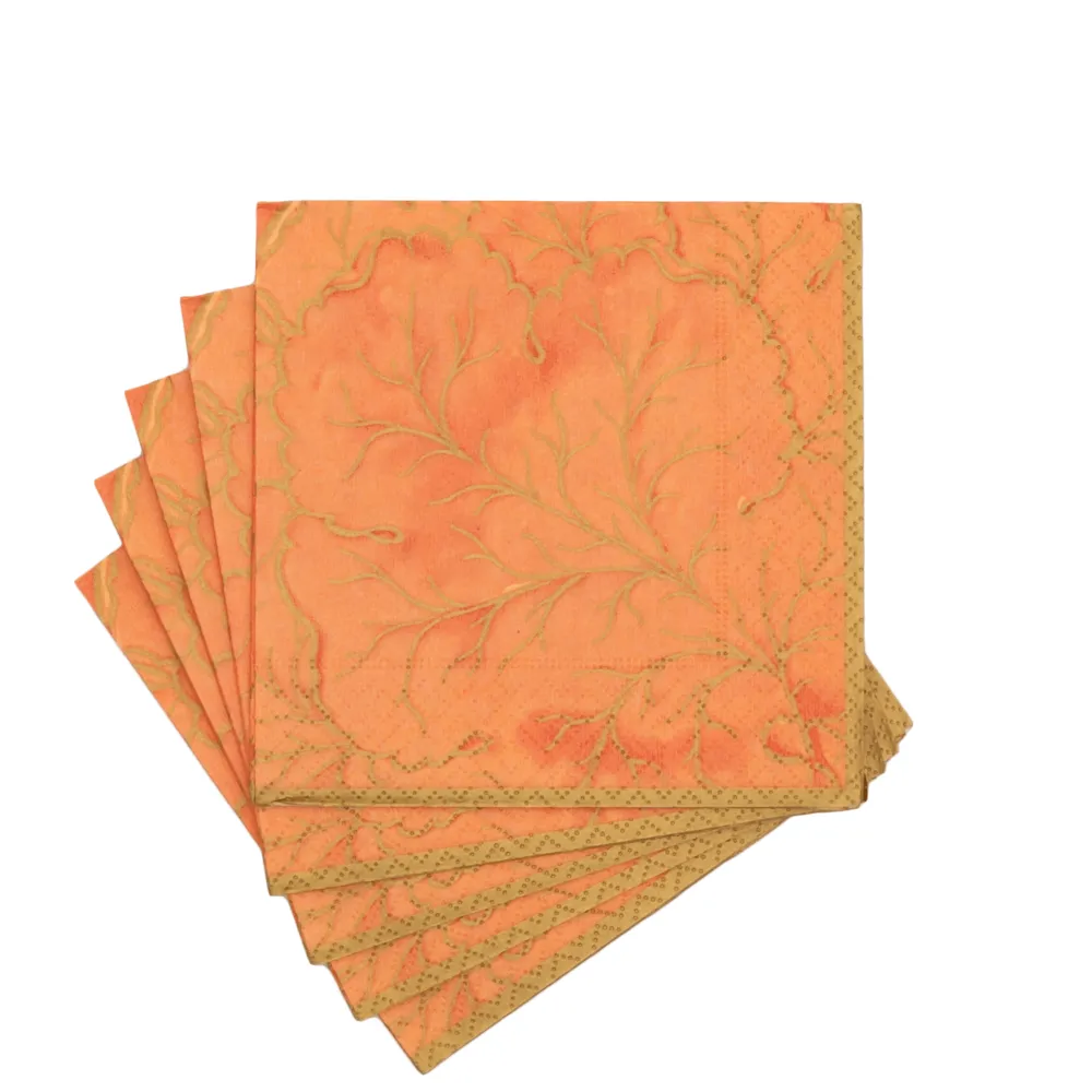 Caspari Paper Cocktail Napkins|Gilded Majolica Coral Cocktail Napkins - includes 20 Cocktail Napkins