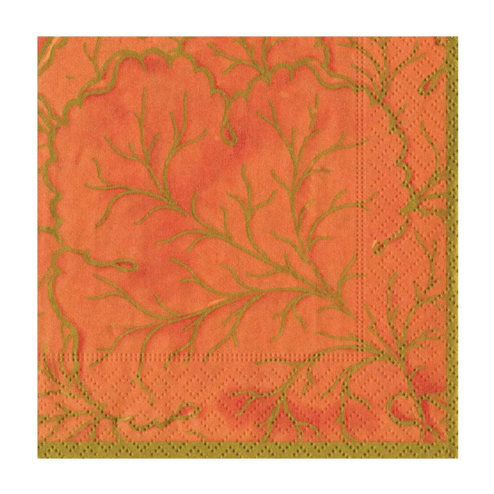 Caspari Paper Luncheon Napkins|Gilded Majolica Coral Luncheon Napkins - includes 20 Luncheon Napkins
