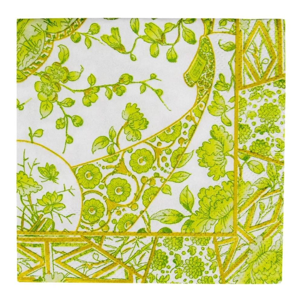 Caspari Paper Cocktail Napkins|Gilded Porcelain Chartreuse Cocktail Napkins - 20 Per Package
