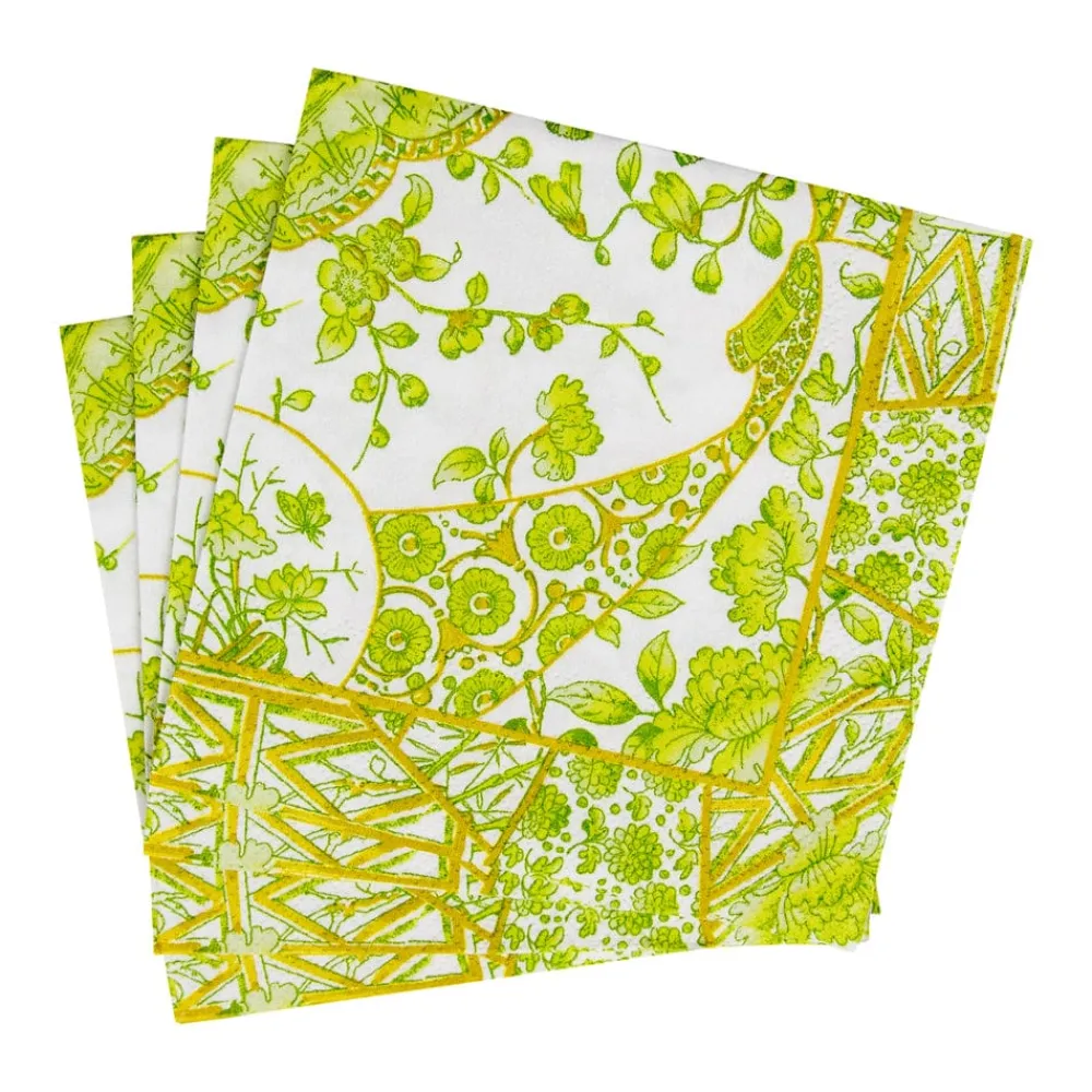 Caspari Paper Cocktail Napkins|Gilded Porcelain Chartreuse Cocktail Napkins - 20 Per Package