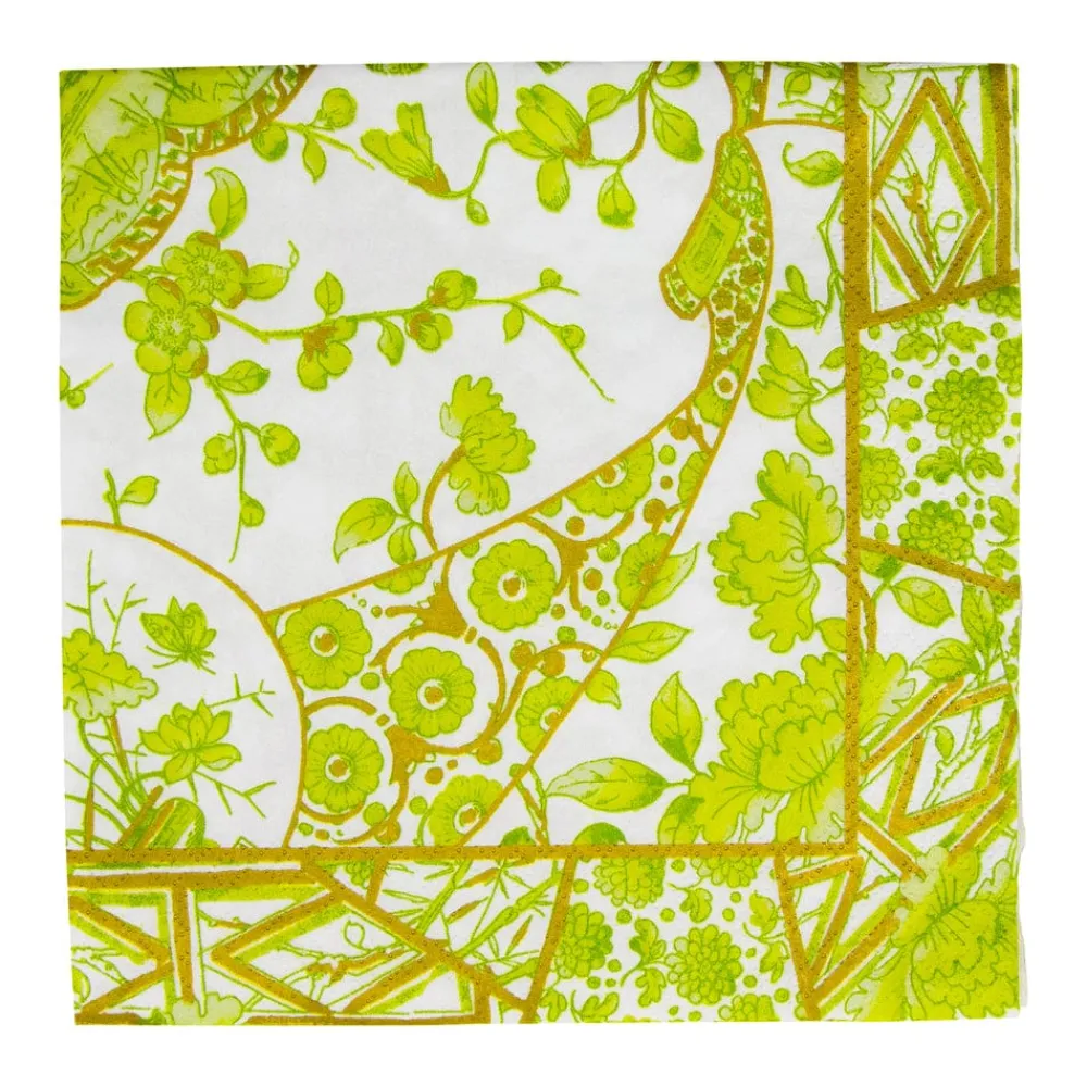 Caspari Paper Luncheon Napkins|Gilded Porcelain Chartreuse Luncheon Napkins - 20 Per Package