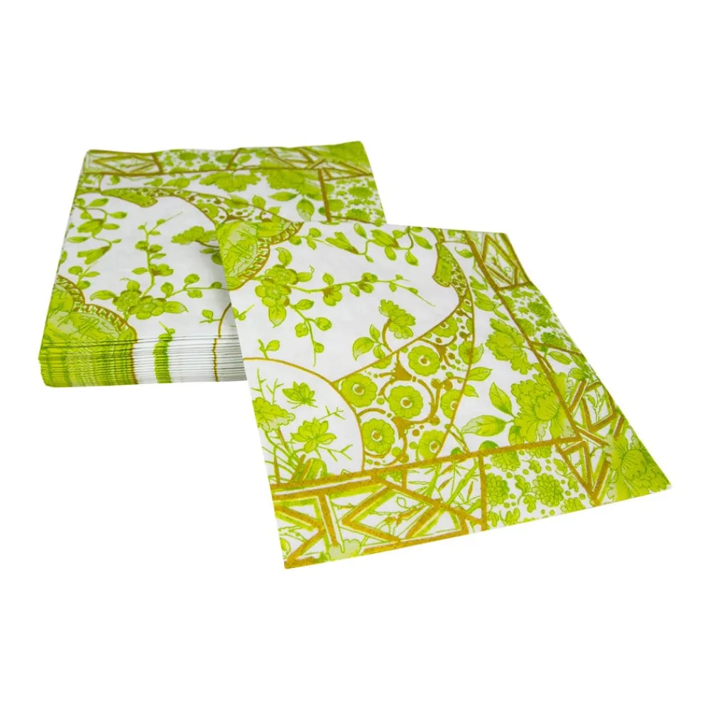 Caspari Paper Luncheon Napkins|Gilded Porcelain Chartreuse Luncheon Napkins - 20 Per Package