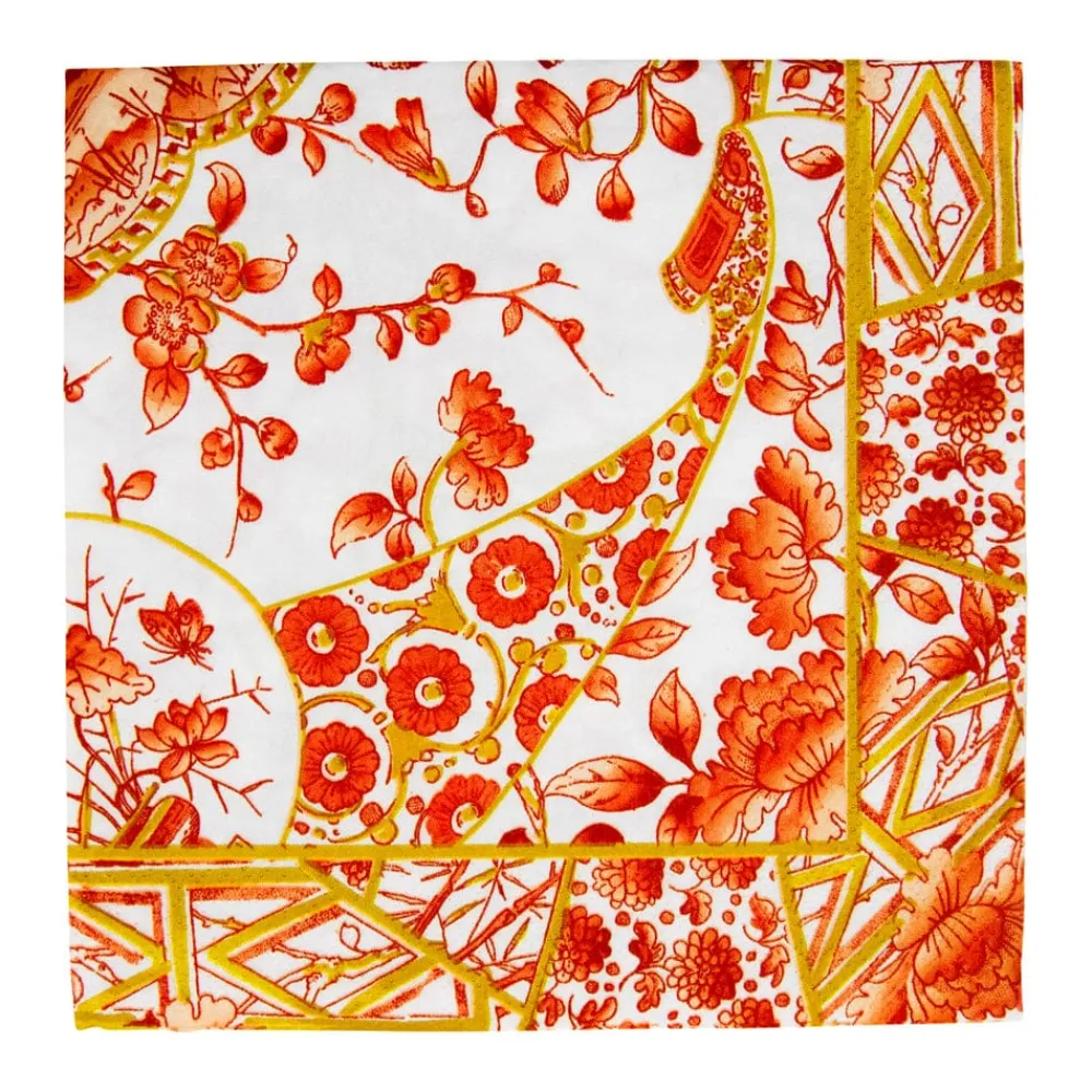 Caspari Paper Luncheon Napkins|Gilded Porcelain Coral Luncheon Napkins - 20 Per Package
