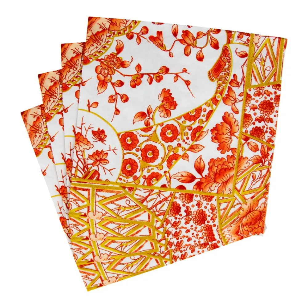 Caspari Paper Luncheon Napkins|Gilded Porcelain Coral Luncheon Napkins - 20 Per Package