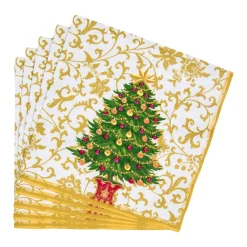 Caspari Christmas Napkins|Paper Dinner Napkins|Gilded Tree Dinner Napkins - 20 Per Package