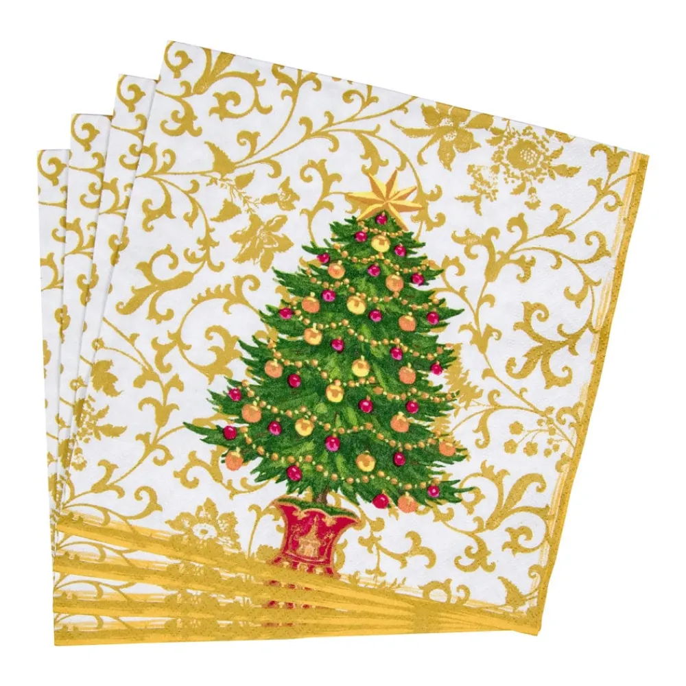 Caspari Christmas Napkins|Paper Dinner Napkins|Gilded Tree Dinner Napkins - 20 Per Package