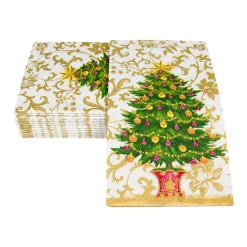 Caspari Christmas Napkins|Paper Guest Towels|Gilded Tree Guest Towel Napkins - 15 Per Package