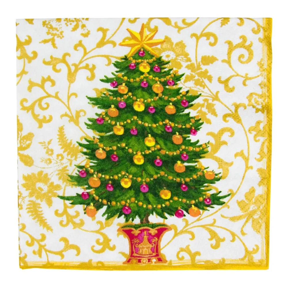 Caspari Christmas Napkins|Paper Luncheon Napkins|Gilded Tree Luncheon Napkins - 20 Per Package