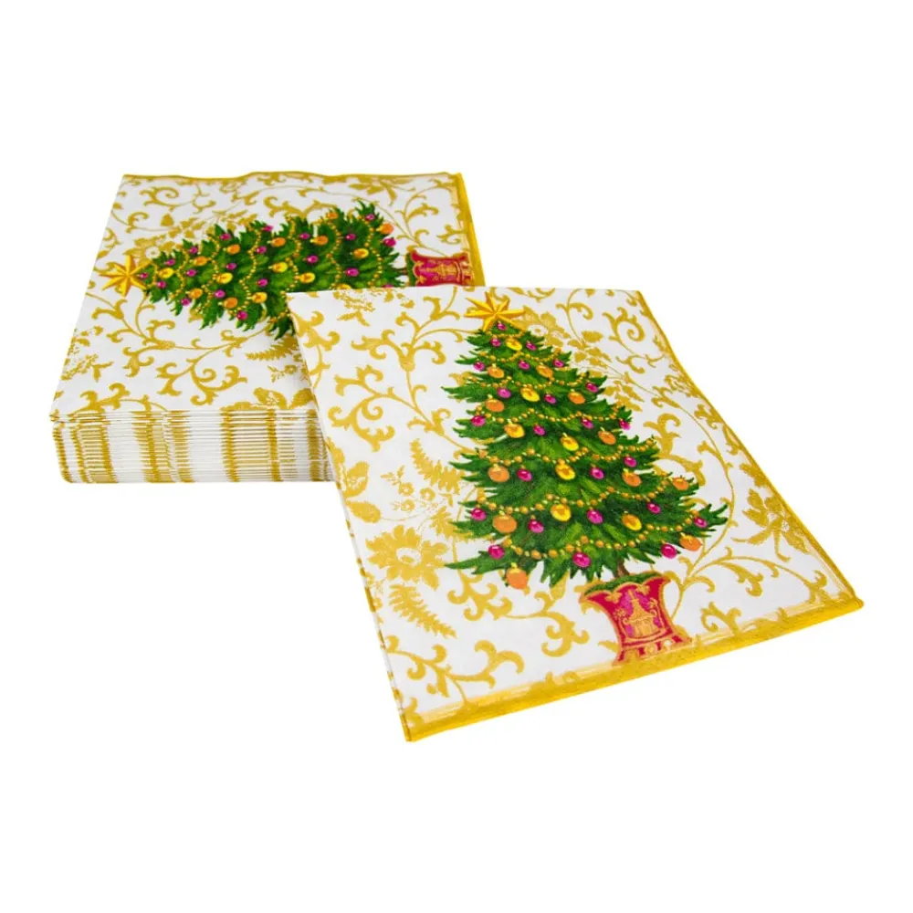 Caspari Christmas Napkins|Paper Luncheon Napkins|Gilded Tree Luncheon Napkins - 20 Per Package