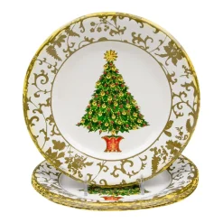 Caspari Christmas Plates|Paper Salad And Dessert Plates|Gilded Tree Paper Salad & Dessert Plates - 8 Per Package