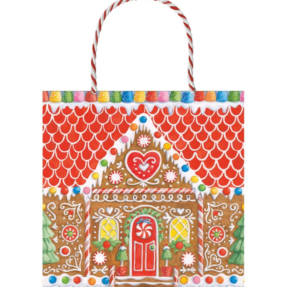 Caspari Christmas Gift & Bottle Bags|Gingerbread House Gift Bags - includes 1 Gift Bags