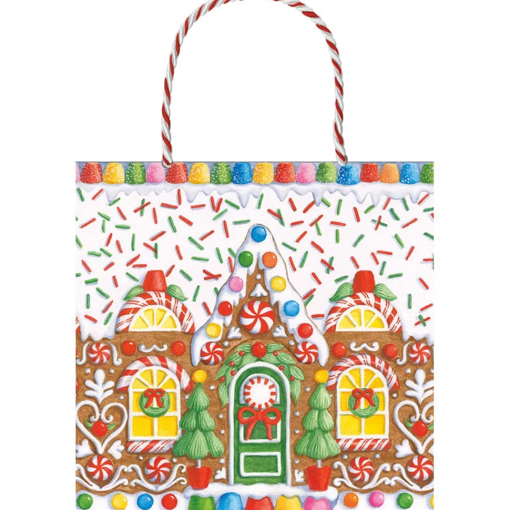 Caspari Christmas Gift & Bottle Bags|Gingerbread House Gift Bags - includes 1 Gift Bags