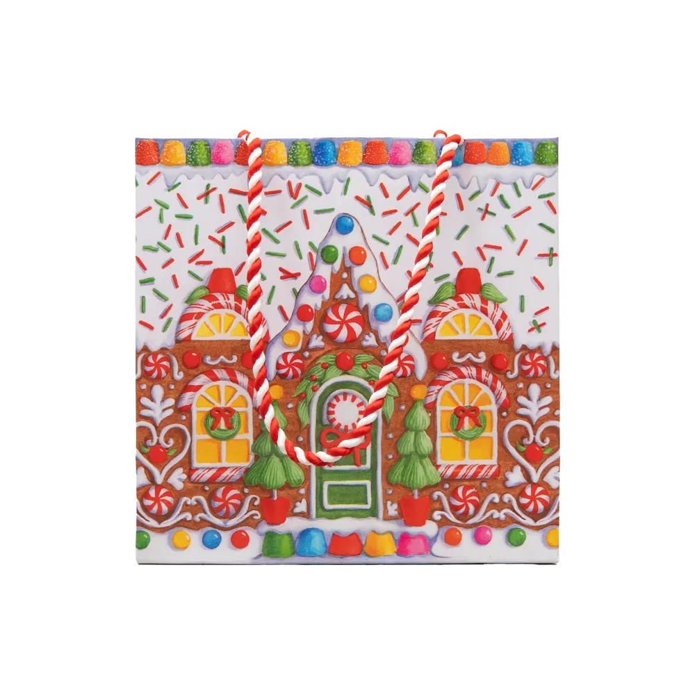 Caspari Christmas Gift & Bottle Bags|Gingerbread House Gift Bags - includes 1 Gift Bags