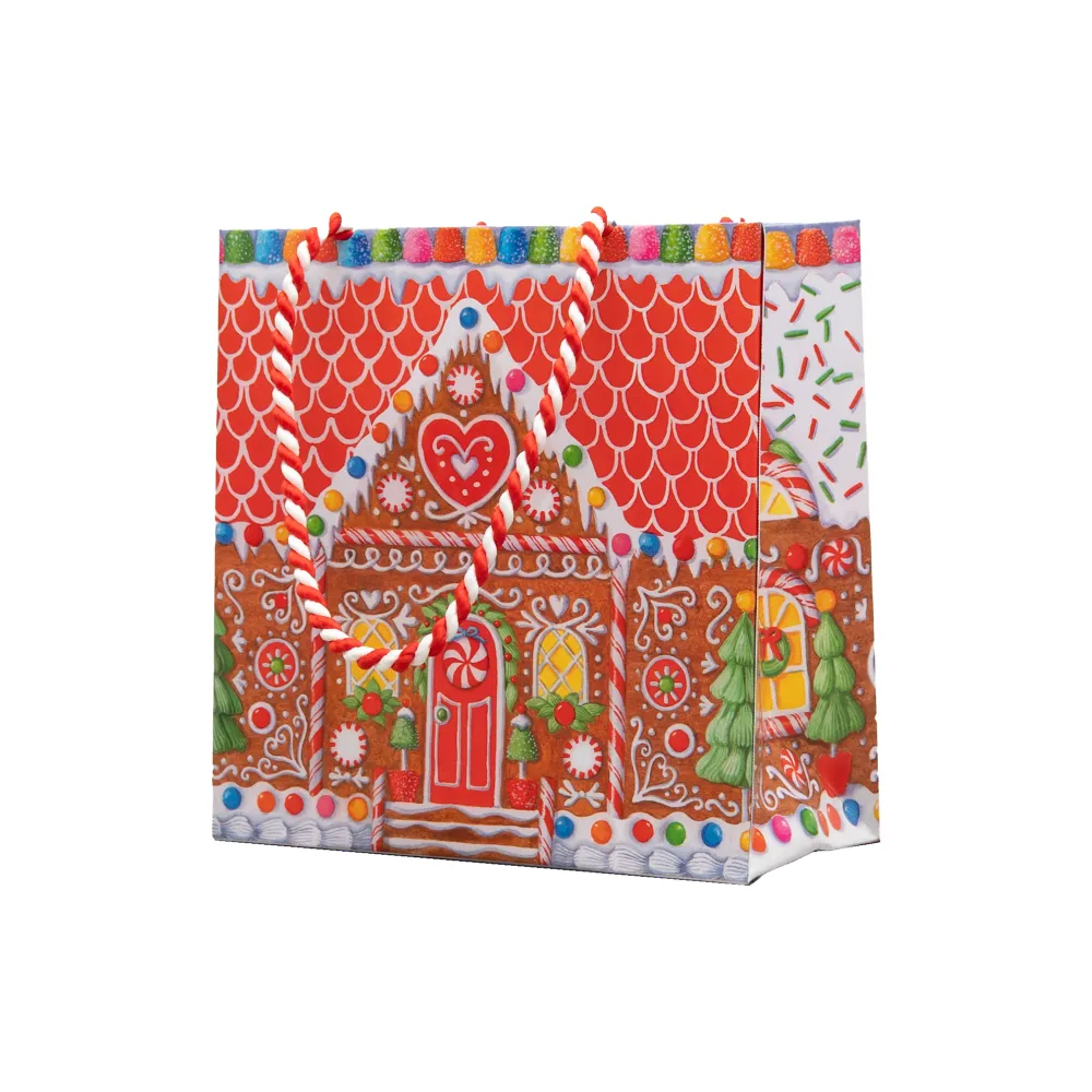 Caspari Christmas Gift & Bottle Bags|Gingerbread House Gift Bags - includes 1 Gift Bags