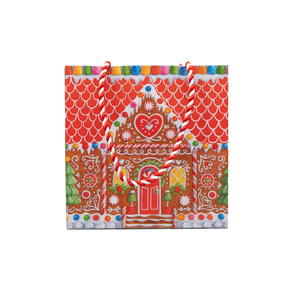 Caspari Christmas Gift & Bottle Bags|Gingerbread House Gift Bags - includes 1 Gift Bags