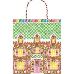Caspari Christmas Gift & Bottle Bags|Gift & Bottle Bags|Gingerbread House Large Gift Bag 10"L x 4.75"W x 11.75"H - includes 1 bag