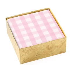 Caspari Boxed Cocktail Napkins|Gingham Boxed Paper Cocktail Napkins in Pink - 40 Per Box