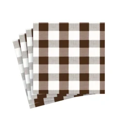 Caspari Christmas Napkins|Paper Cocktail Napkins|Gingham Paper Cocktail Napkins in Chocolate - 20 Per Package