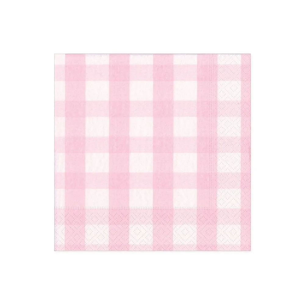 Caspari Paper Cocktail Napkins|Gingham Paper Cocktail Napkins in Pink - 20 Per Package