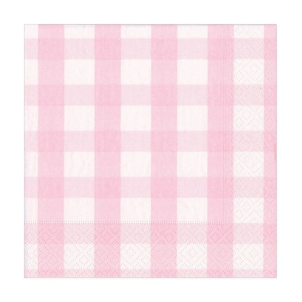 Caspari Paper Luncheon Napkins|Gingham Paper Luncheon Napkins in Pink - 20 Per Package
