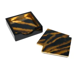 Caspari Lacquerware|Tailgates|Go Wild Set Of 4 Lacquer Coasters - 4" Diameter