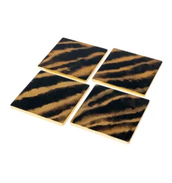 Caspari Lacquerware|Tailgates|Go Wild Set Of 4 Lacquer Coasters - 4" Diameter