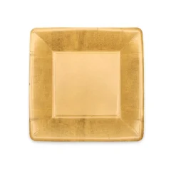 Caspari Christmas Plates|Cocktail Party|Gold Leaf Square Paper Salad & Dessert Plates - 8 Per Package