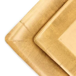 Caspari Christmas Plates|Cocktail Party|Gold Leaf Square Paper Salad & Dessert Plates - 8 Per Package