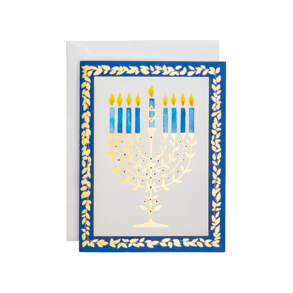 Caspari Christmas And Holiday Cards|Boxed Holiday Cards|Gold Leaves Menorah Foil Classic Boxed Christmas Cards - includes 10 cards & envelopes