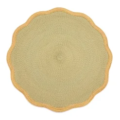 Deborah Rhodes Placemats|Paper Placemats|Gold 2-Tone Luxe Border Round Scallop in Moss - 1 Each