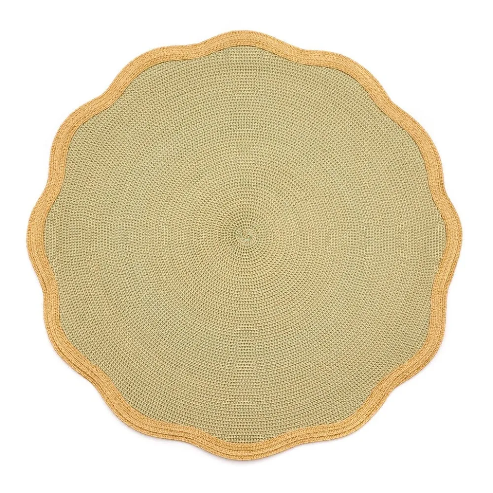 Deborah Rhodes Placemats|Paper Placemats|Gold 2-Tone Luxe Border Round Scallop in Moss - 1 Each
