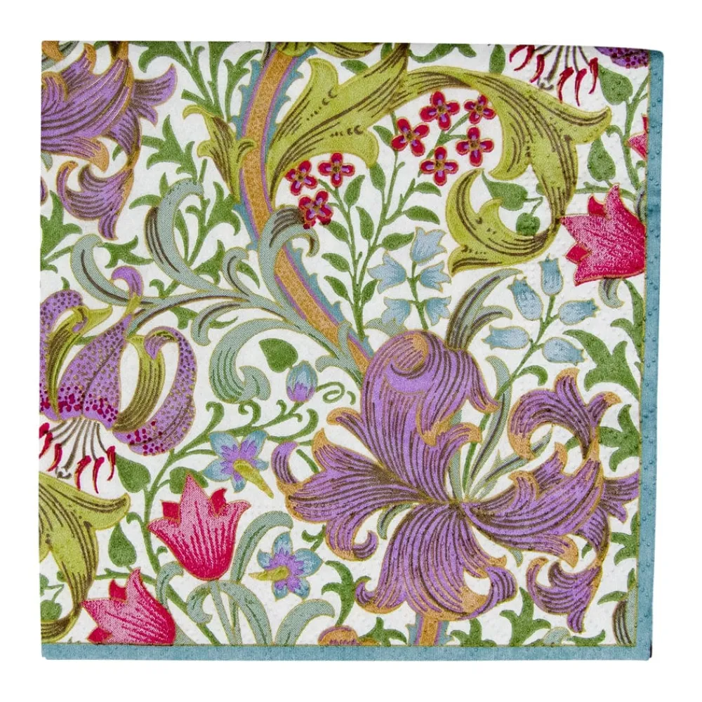 Caspari Paper Cocktail Napkins|Golden Lily-Ivory Cocktail Napkins - 20 Per Package