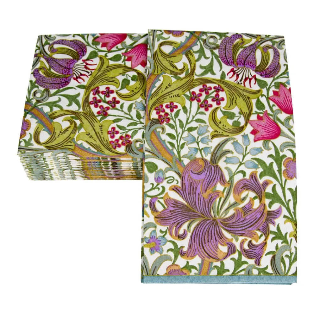 Caspari Christmas Napkins|Paper Guest Towels|Golden Lily-Ivory Guest Towel Napkins - 15 Per Package