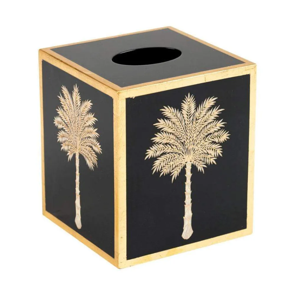 Caspari Lacquerware|Lacquer Trays And Accessories|Grand Palms Lacquer Tissue Box Cover in Black - 1 Each