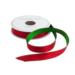 Caspari Christmas Ribbons & Bows|Ribbons & Bows|Green & Red Reversible Satin Unwired Ribbon - 9 Yard Spool