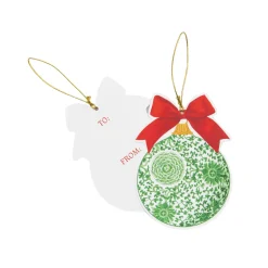 Caspari Christmas Gift Tags & Labels|Green Ceramic Ornament Ornament Tags - includes 4 Tags