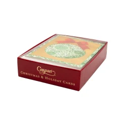 Caspari Christmas And Holiday Cards|Boxed Holiday Cards|Green Ceramic Ornament Petite Boxed Christmas Cards - includes 15 cards & envelopes